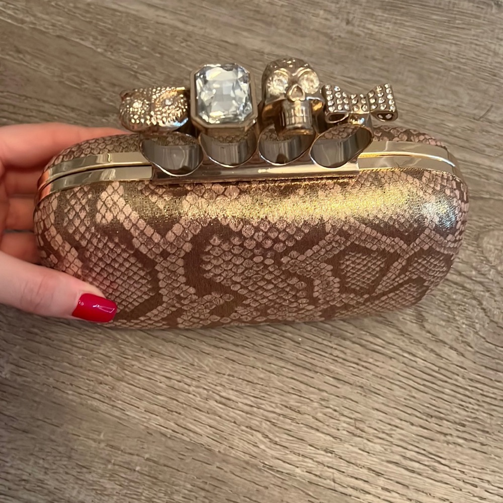 Brown Metallic Print Ring Clutch